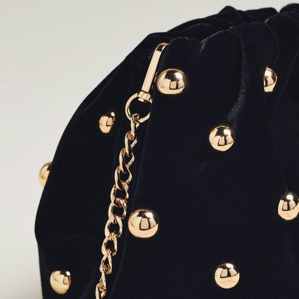 Maeve Black Velvet Clutch with Gold Studs - Picture 3 of 7